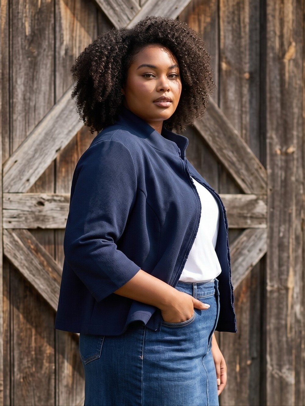 Torrid Navy Textured Open-Front Cropped Blazer